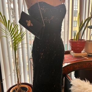 Badgley Mischka black lace evening dress